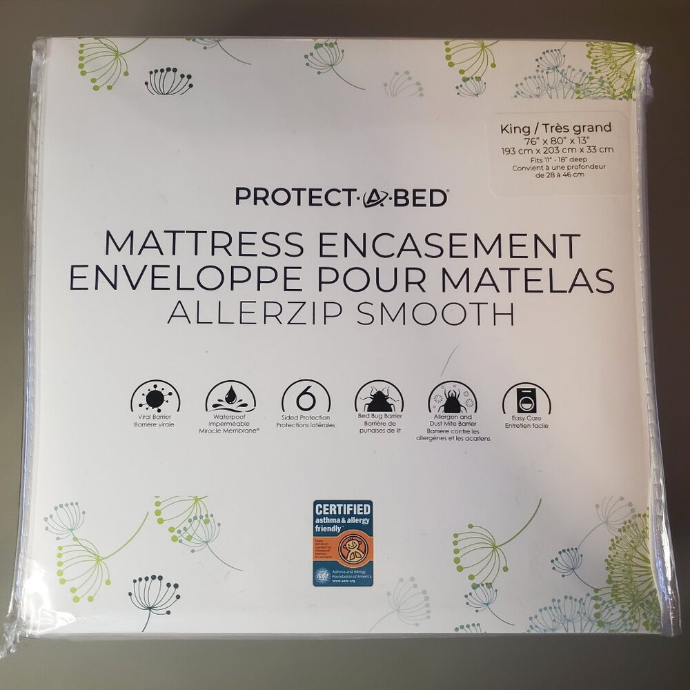 New - King Size Protect-A-Bed AllerZip Smooth Mattress Encasement - Waterproof